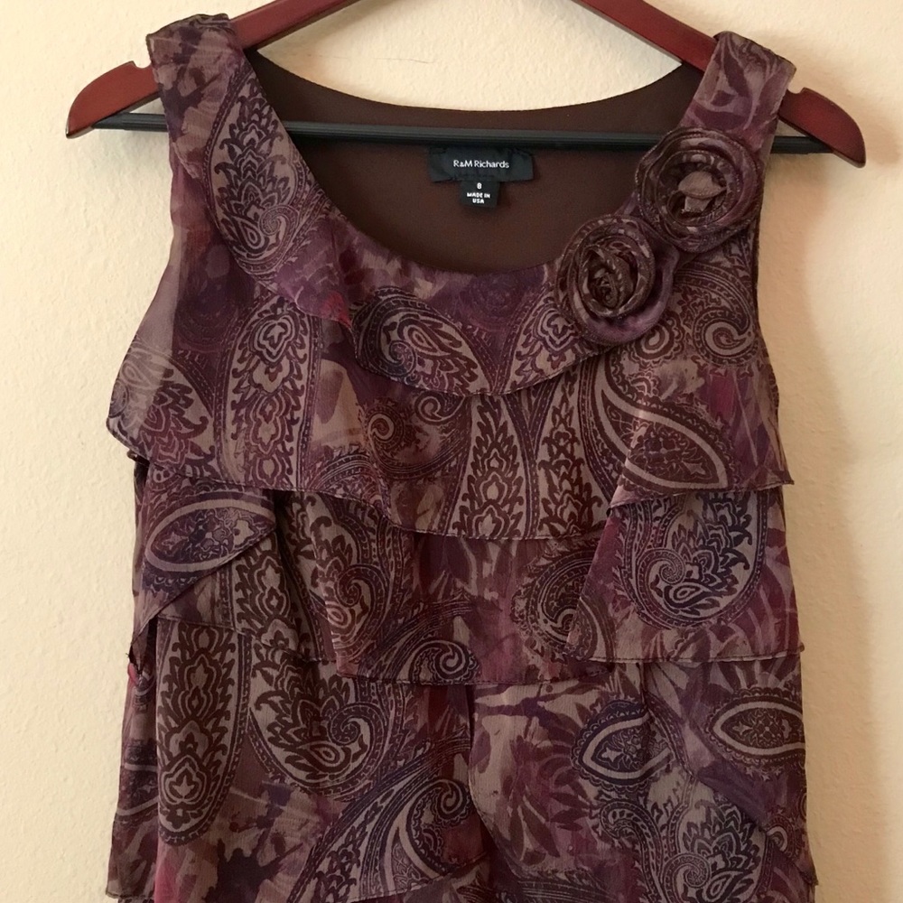 R&M RICHARDS  Brown Paisley Layered  Dress Size 8